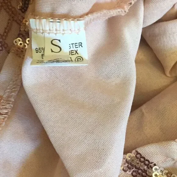 NWOT long sleeved dress with nude underlay & rose gold sequins throughout SM - Picture 12 of 14